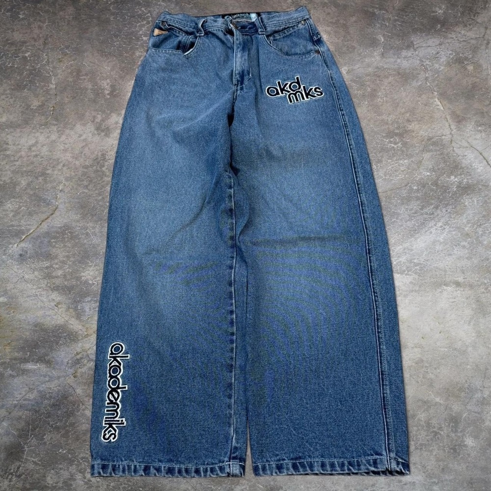 Vintage Akademiks Baggy Wide Leg Jeans Women's Size 26x27 Goth Skater Denim Y2K